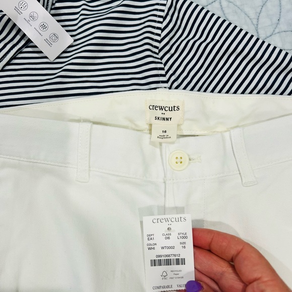 J CREW BOYS SIZE 16 STRIPED POLO DRESS SHIRT AND WHITE SKINNY DRESS PANTS NWT!! - Picture 6 of 10